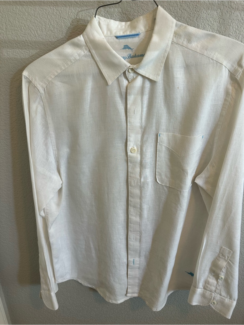 Tommy Bahama White Linen-Blend Long Sleeve Button-Down Shirt